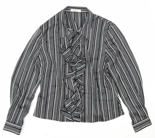 Precis Womens Black Striped Polyester Basic Blouse Size 12 Scoop Neck