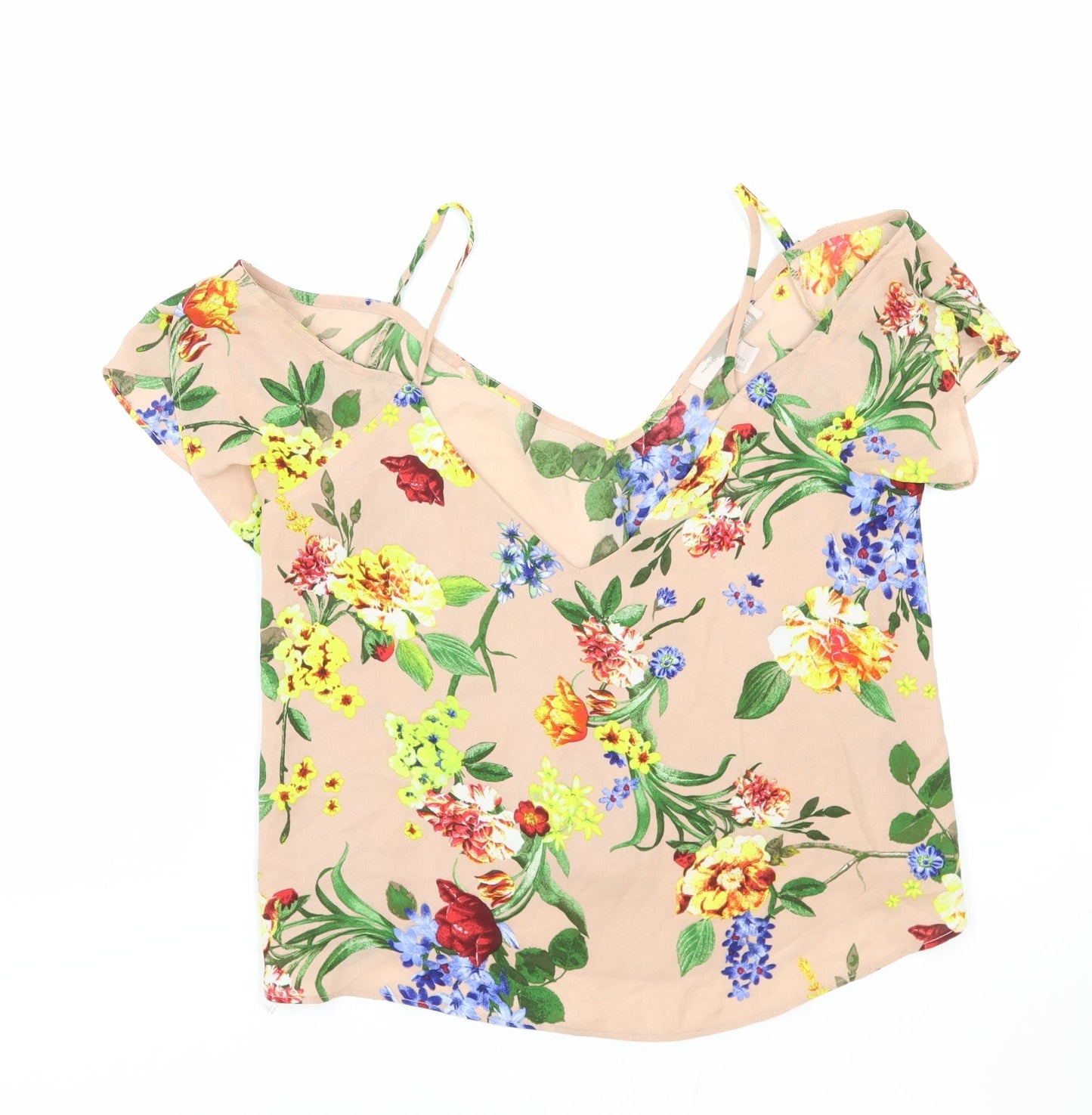 FOREVER 21 Womens Brown Floral Viscose Basic Blouse Size M V-Neck - Cold Shoulder