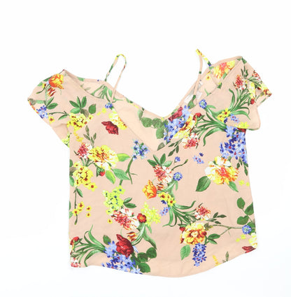 FOREVER 21 Womens Brown Floral Viscose Basic Blouse Size M V-Neck - Cold Shoulder