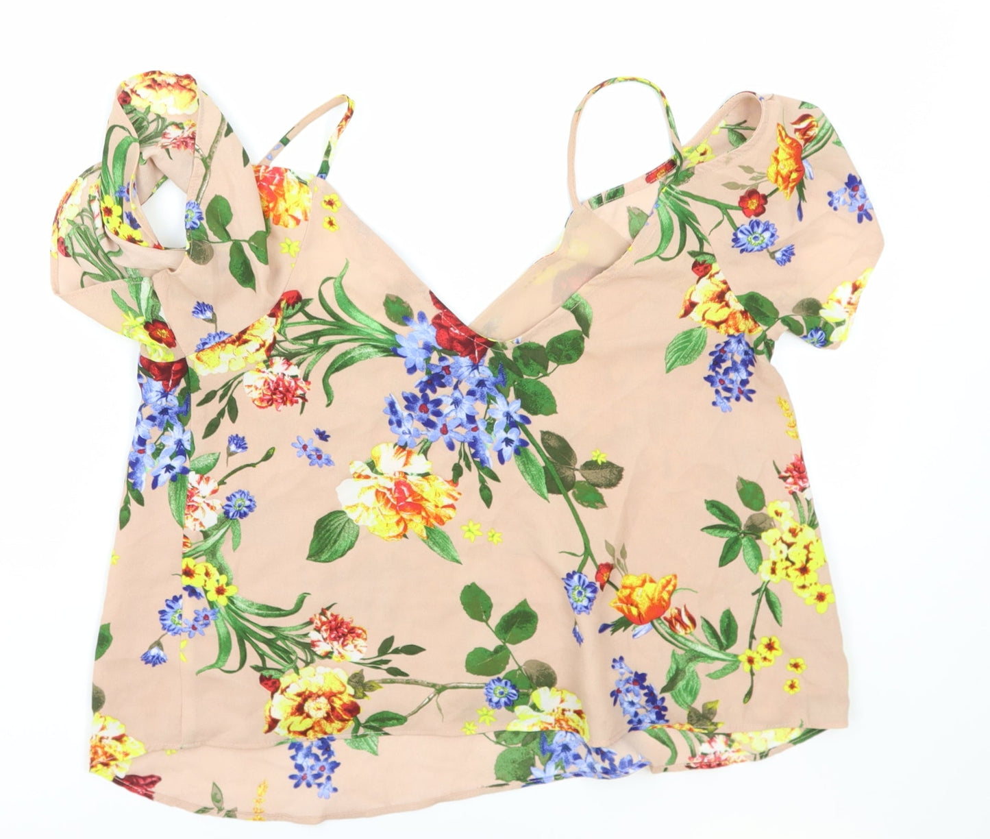 FOREVER 21 Womens Brown Floral Viscose Basic Blouse Size M V-Neck - Cold Shoulder