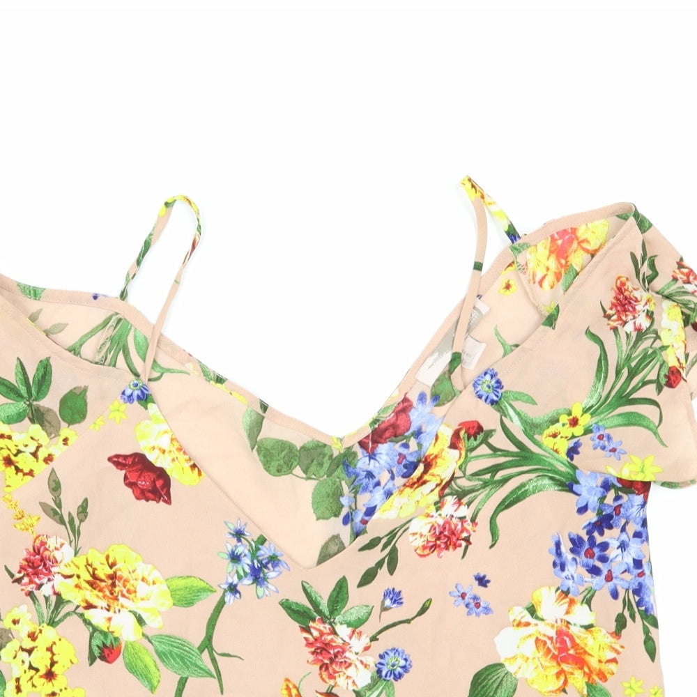 FOREVER 21 Womens Brown Floral Viscose Basic Blouse Size M V-Neck - Cold Shoulder