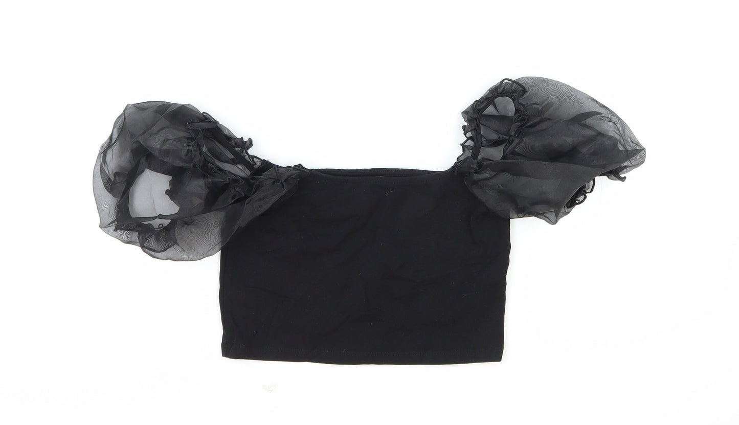 Womens UK Size 8 Topshop Black Cropped Blouse