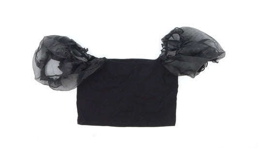 Womens UK Size 8 Topshop Black Cropped Blouse