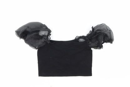 Womens UK Size 8 Topshop Black Cropped Blouse