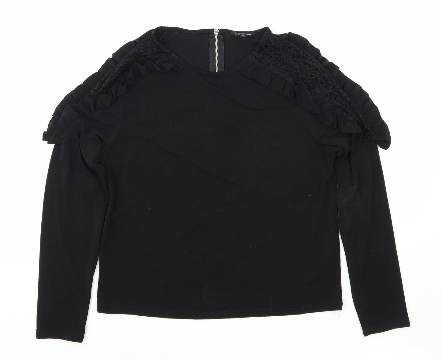 New Look Womens Black Polyester Basic Blouse Size 12 Scoop Neck