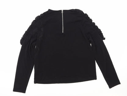 New Look Womens Black Polyester Basic Blouse Size 12 Scoop Neck