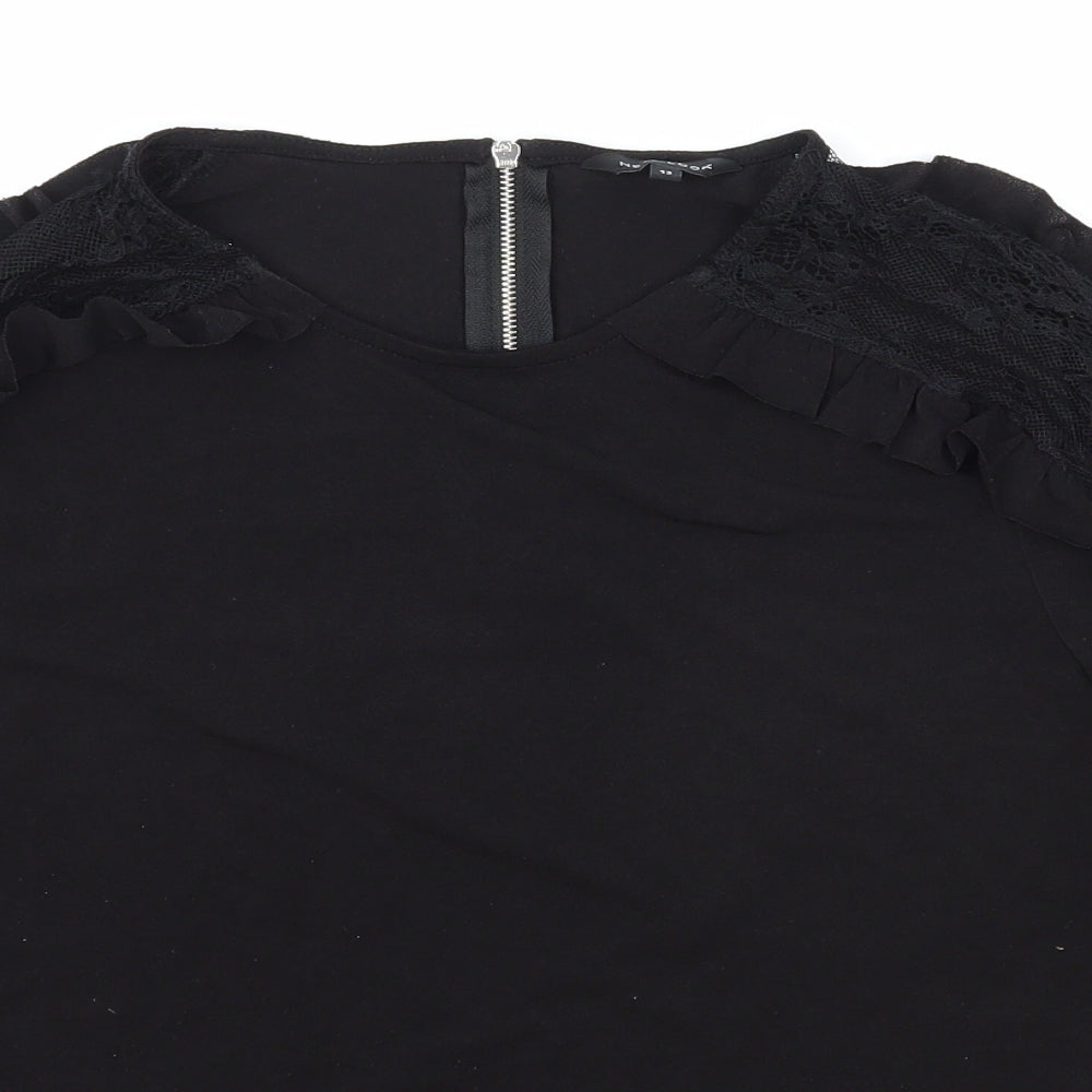 New Look Womens Black Polyester Basic Blouse Size 12 Scoop Neck