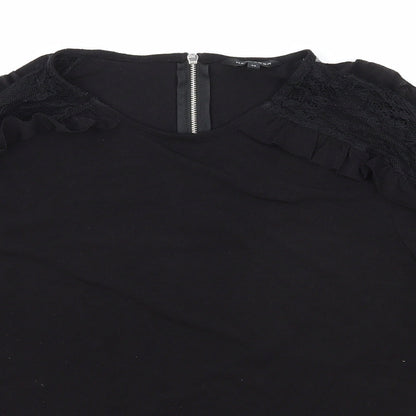 New Look Womens Black Polyester Basic Blouse Size 12 Scoop Neck