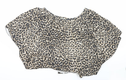 Chantelle Womens Multicoloured Animal Print Polyester Cropped Blouse Size M Boat Neck - Leopard Print Batwing