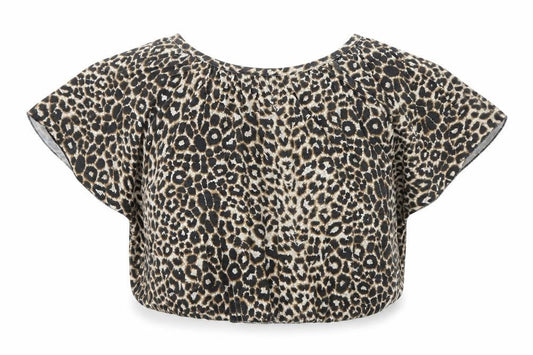 Chantelle Womens Multicoloured Animal Print Polyester Cropped Blouse Size M Boat Neck - Leopard Print Batwing