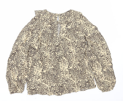 Marks and Spencer Womens Brown Animal Print Viscose Basic Blouse Size 8 Collared - Leopard Print