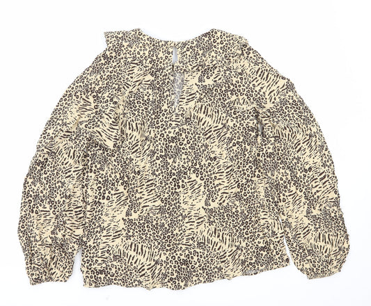 Marks and Spencer Womens Brown Animal Print Viscose Basic Blouse Size 8 Collared - Leopard Print