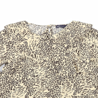 Marks and Spencer Womens Brown Animal Print Viscose Basic Blouse Size 8 Collared - Leopard Print