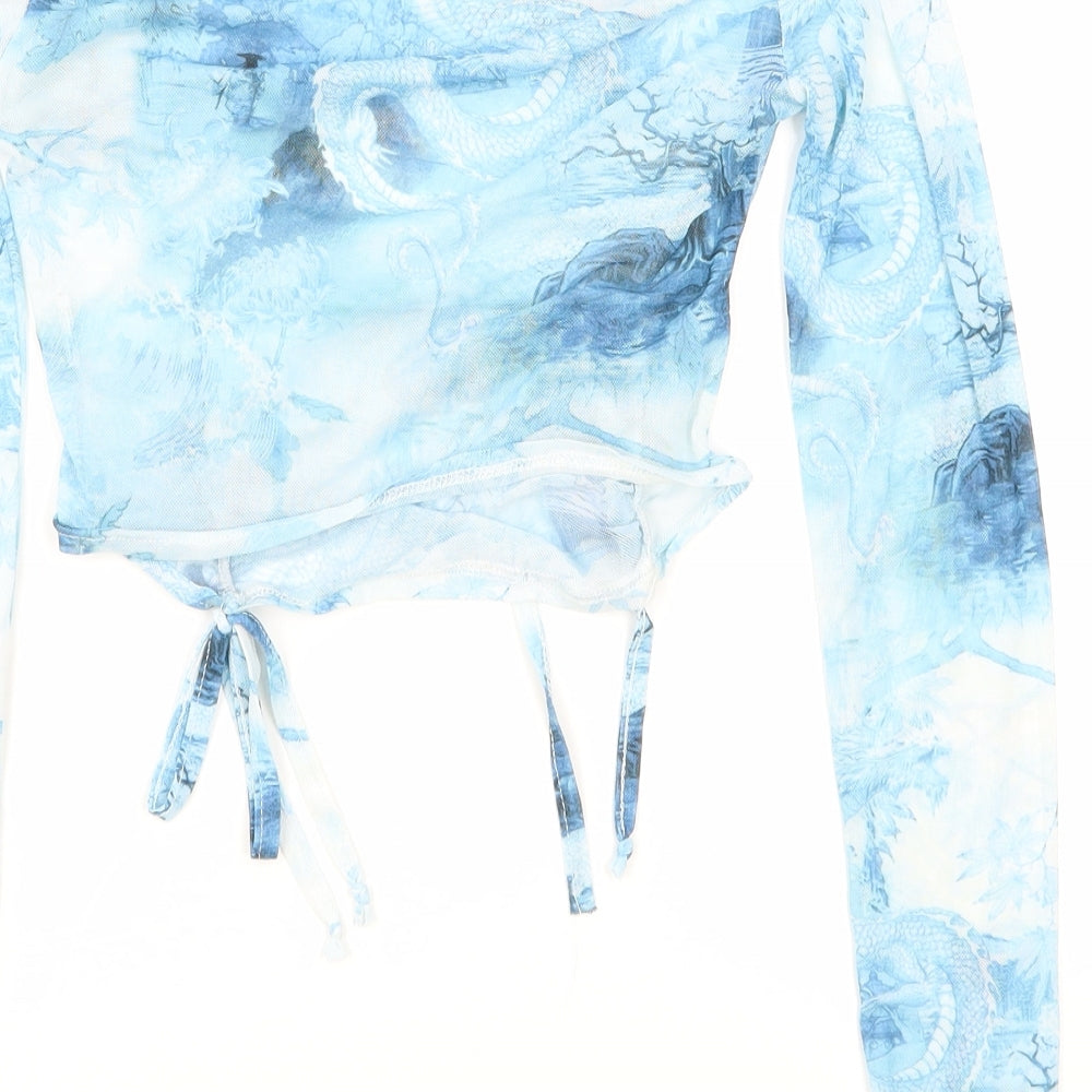 Womens UK Size 8 PRETTYLITTLETHING Blue Cropped T-Shirt