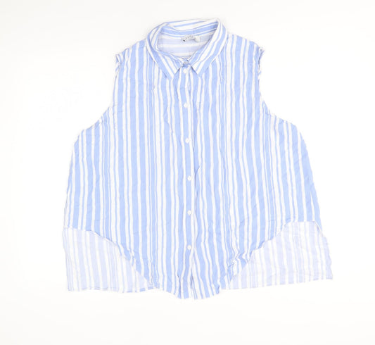 Papaya Womens Blue Striped Viscose Basic Button-Up Size 18 Collared