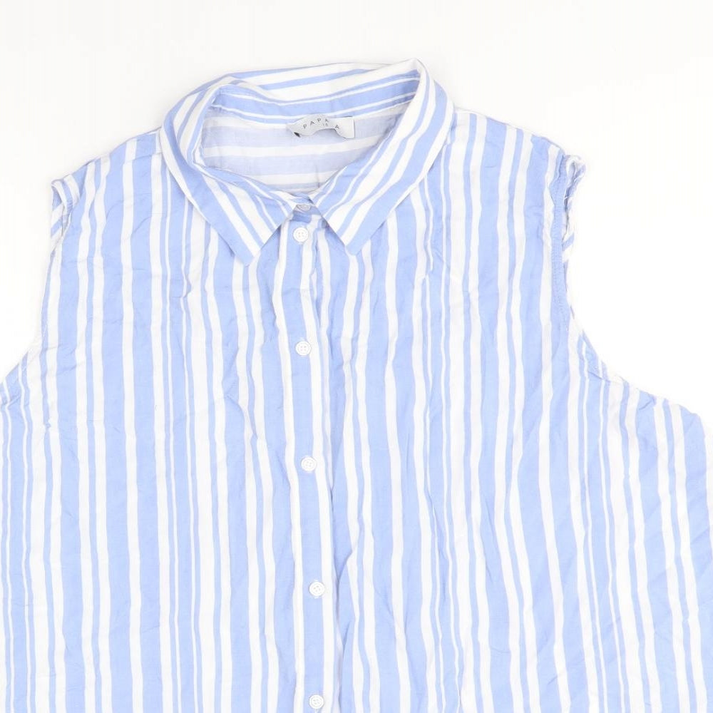 Womens UK Size 18 Papaya Blue Basic Button-Up