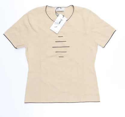 Just Elegance Womens Beige Round Neck Viscose Pullover Jumper Size M