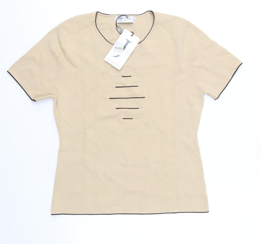 Just Elegance Womens Beige Round Neck Viscose Pullover Jumper Size M