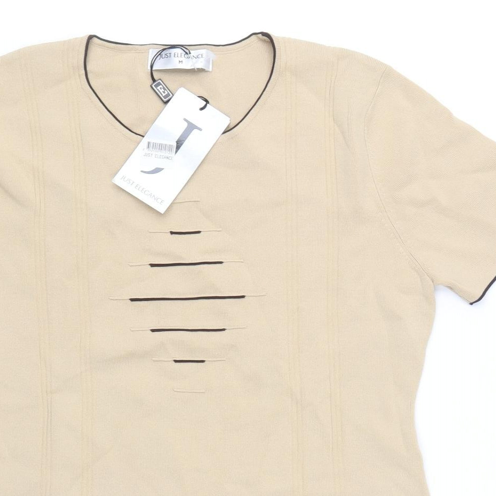 Just Elegance Womens Beige Round Neck Viscose Pullover Jumper Size M