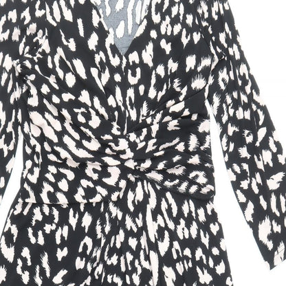 Roman Womens Black Geometric Polyester A-Line Size 10 Scoop Neck Zip