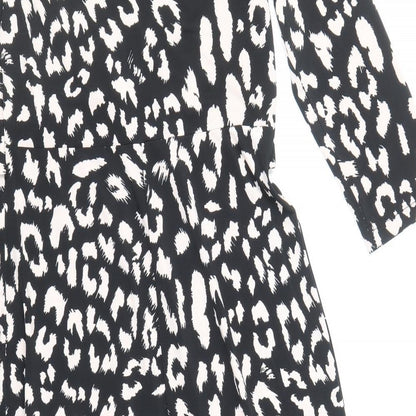 Roman Womens Black Geometric Polyester A-Line Size 10 Scoop Neck Zip
