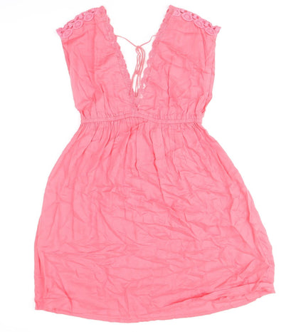 Accessorize Womens Pink Viscose Fit & Flare Size S V-Neck Tie