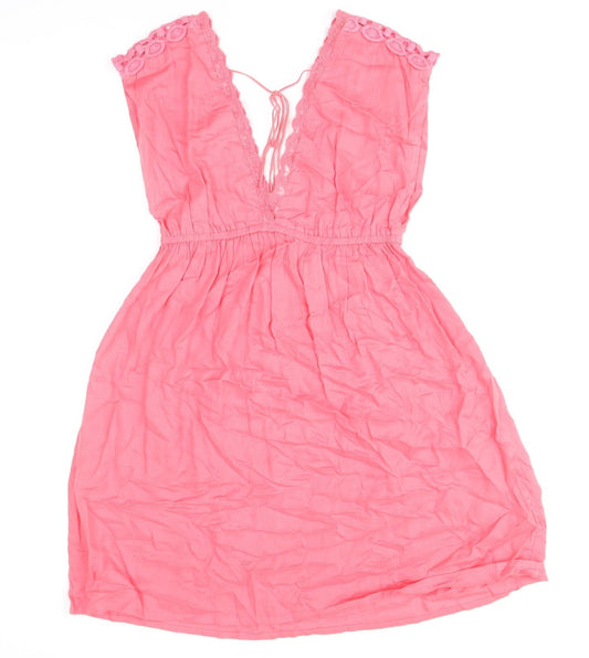 Accessorize Womens Pink Viscose Fit & Flare Size S V-Neck Tie