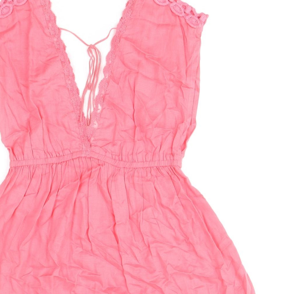 Accessorize Womens Pink Viscose Fit & Flare Size S V-Neck Tie