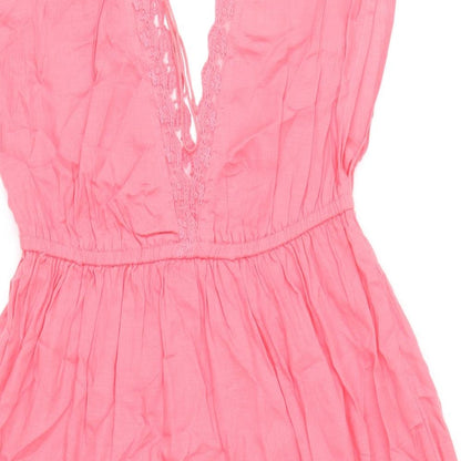 Accessorize Womens Pink Viscose Fit & Flare Size S V-Neck Tie