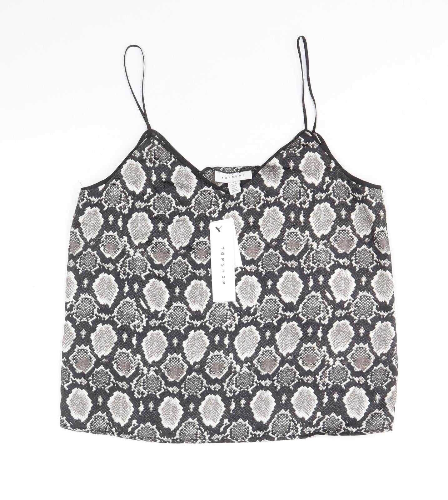 Topshop Womens Grey Animal Print Polyester Camisole Tank Size 8 V-Neck - Snake Skin Print