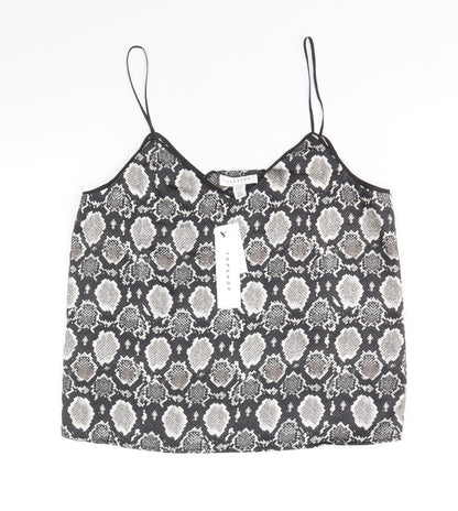 Topshop Womens Grey Animal Print Polyester Camisole Tank Size 8 V-Neck - Snake Skin Print