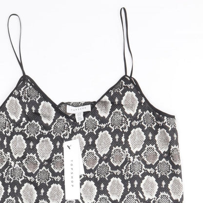Topshop Womens Grey Animal Print Polyester Camisole Tank Size 8 V-Neck - Snake Skin Print