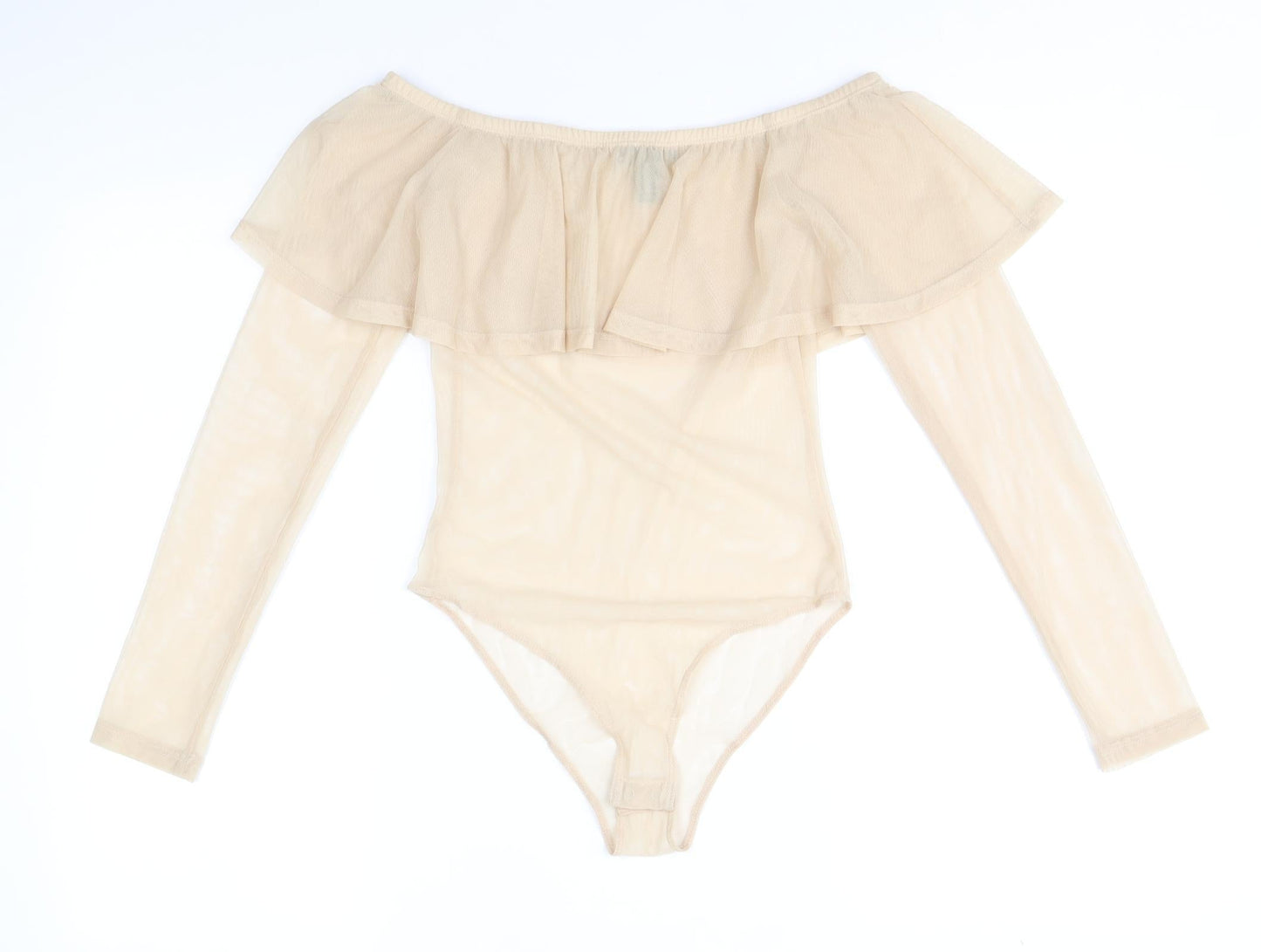 FOREVER 21 Womens Beige Polyester Bodysuit One-Piece Size S Snap