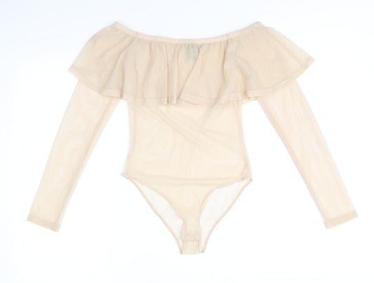 FOREVER 21 Womens Beige Polyester Bodysuit One-Piece Size S Snap