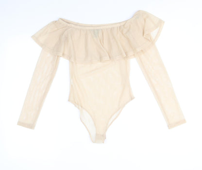 FOREVER 21 Womens Beige Polyester Bodysuit One-Piece Size S Snap