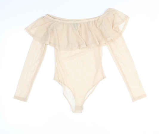 FOREVER 21 Womens Beige Polyester Bodysuit One-Piece Size S Snap