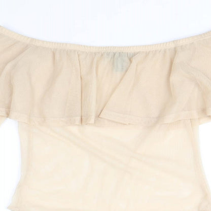 FOREVER 21 Womens Beige Polyester Bodysuit One-Piece Size S Snap