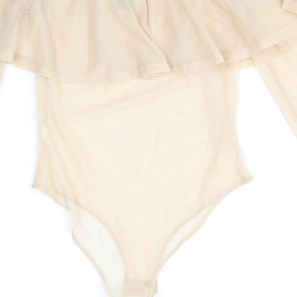 FOREVER 21 Womens Beige Polyester Bodysuit One-Piece Size S Snap