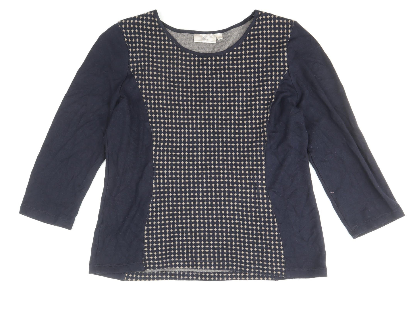 CC Womens Blue Geometric Cotton Basic Blouse Size L Scoop Neck