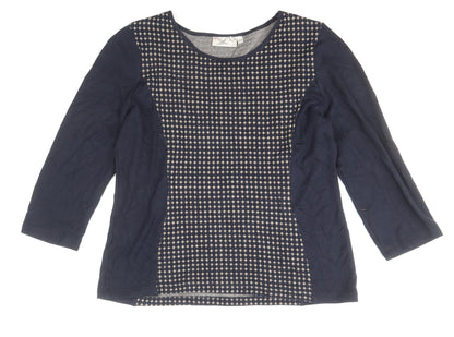 CC Womens Blue Geometric Cotton Basic Blouse Size L Scoop Neck