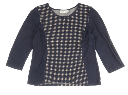 CC Womens Blue Geometric Cotton Basic Blouse Size L Scoop Neck