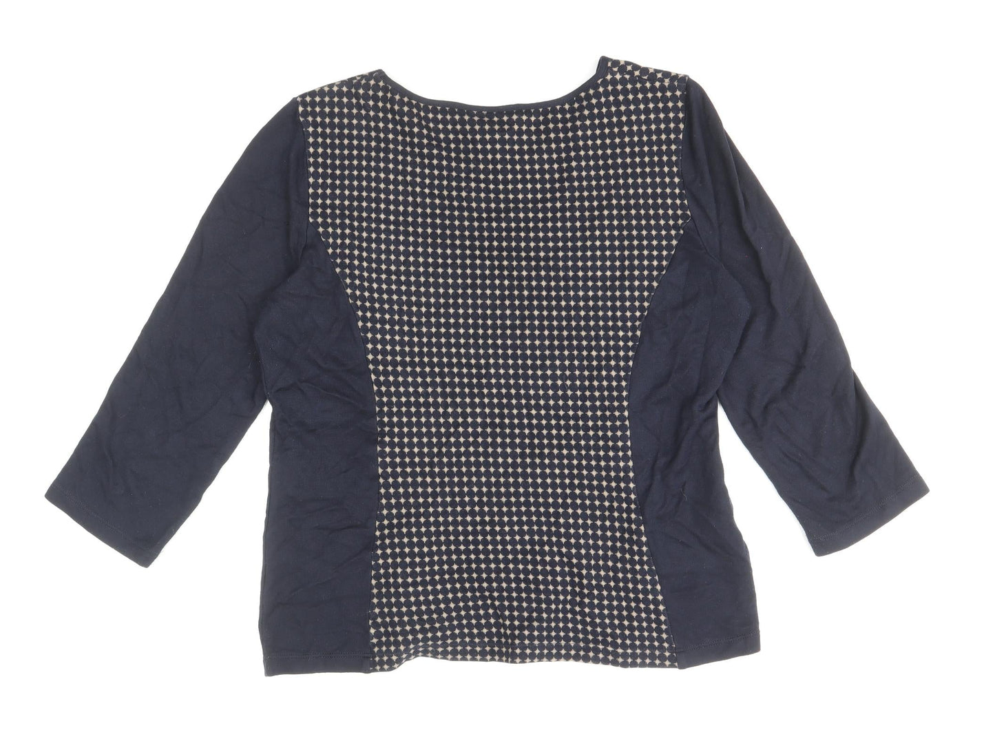 CC Womens Blue Geometric Cotton Basic Blouse Size L Scoop Neck