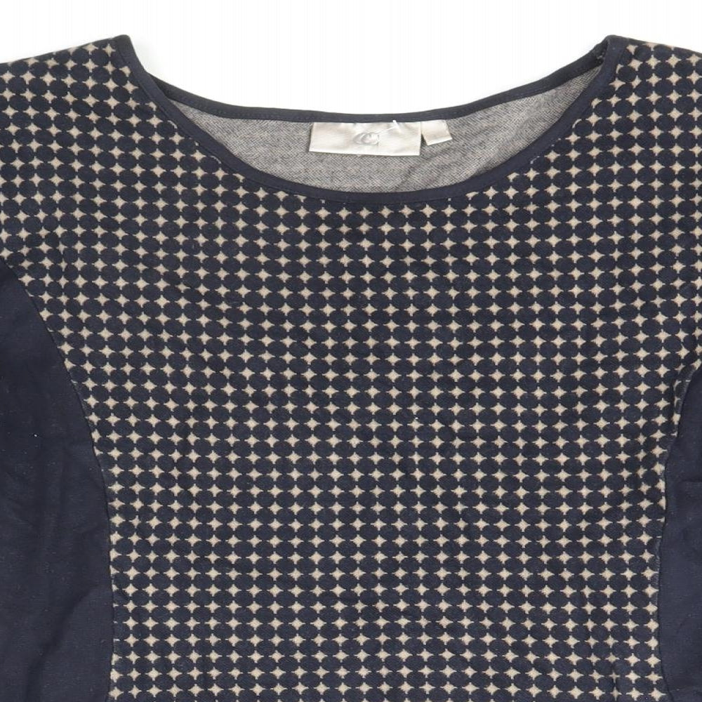 CC Womens Blue Geometric Cotton Basic Blouse Size L Scoop Neck