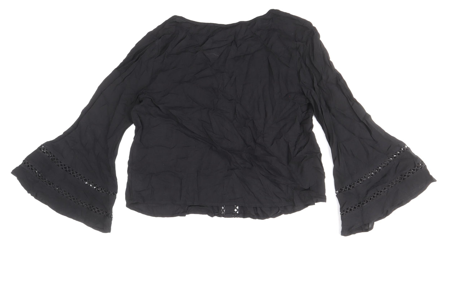 Boohoo Womens Black Viscose Basic Blouse Size 10 Boat Neck - Flute Sleeve