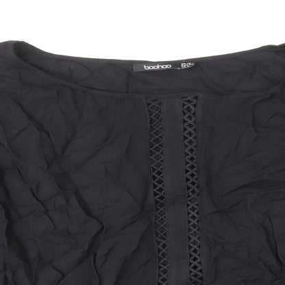 Boohoo Womens Black Viscose Basic Blouse Size 10 Boat Neck - Flute Sleeve