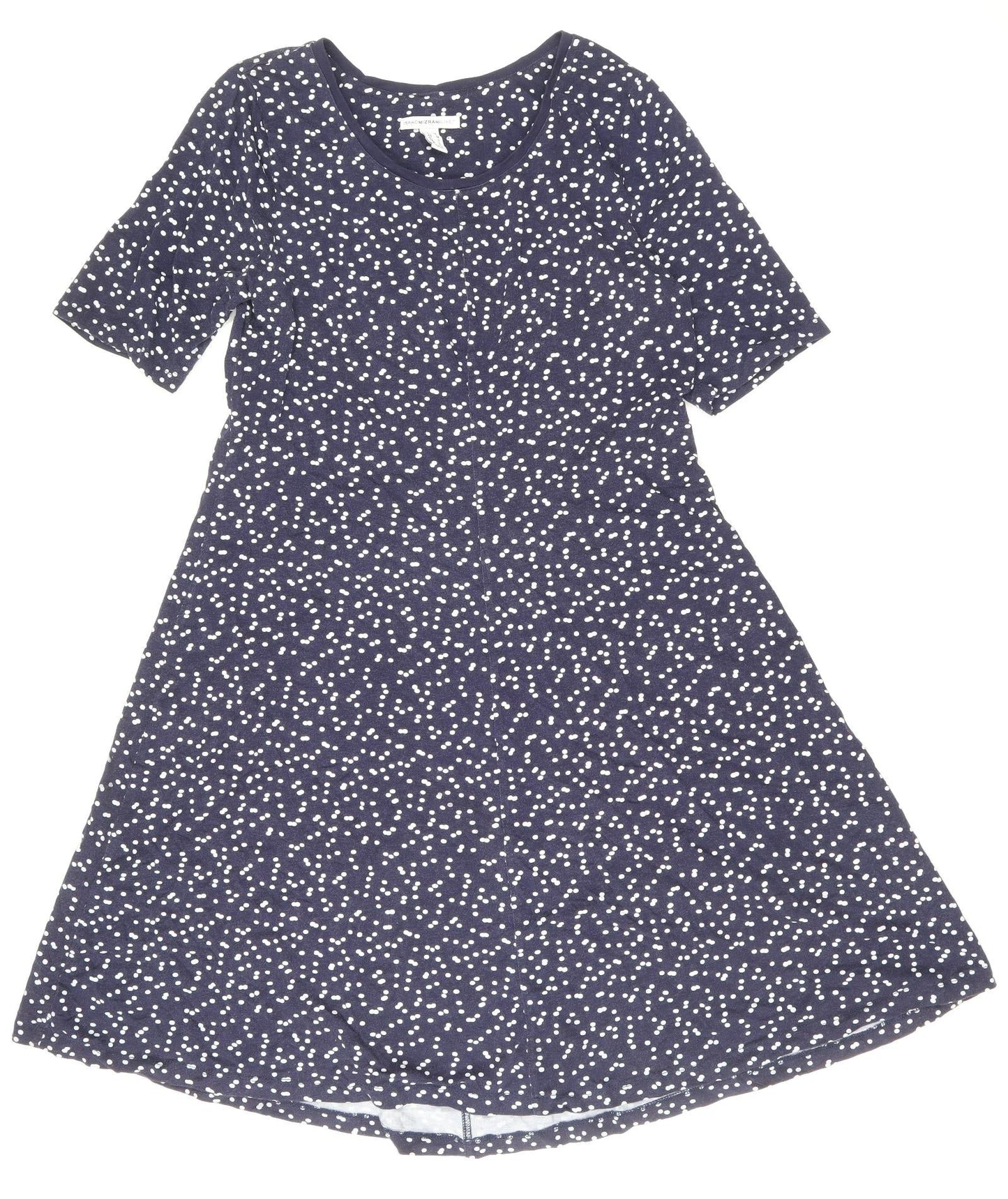 ISSAC MIZRAH Womens Blue Polka Dot Cotton A-Line Size L Boat Neck Pullover