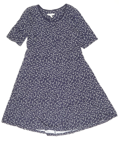 ISSAC MIZRAH Womens Blue Polka Dot Cotton A-Line Size L Boat Neck Pullover