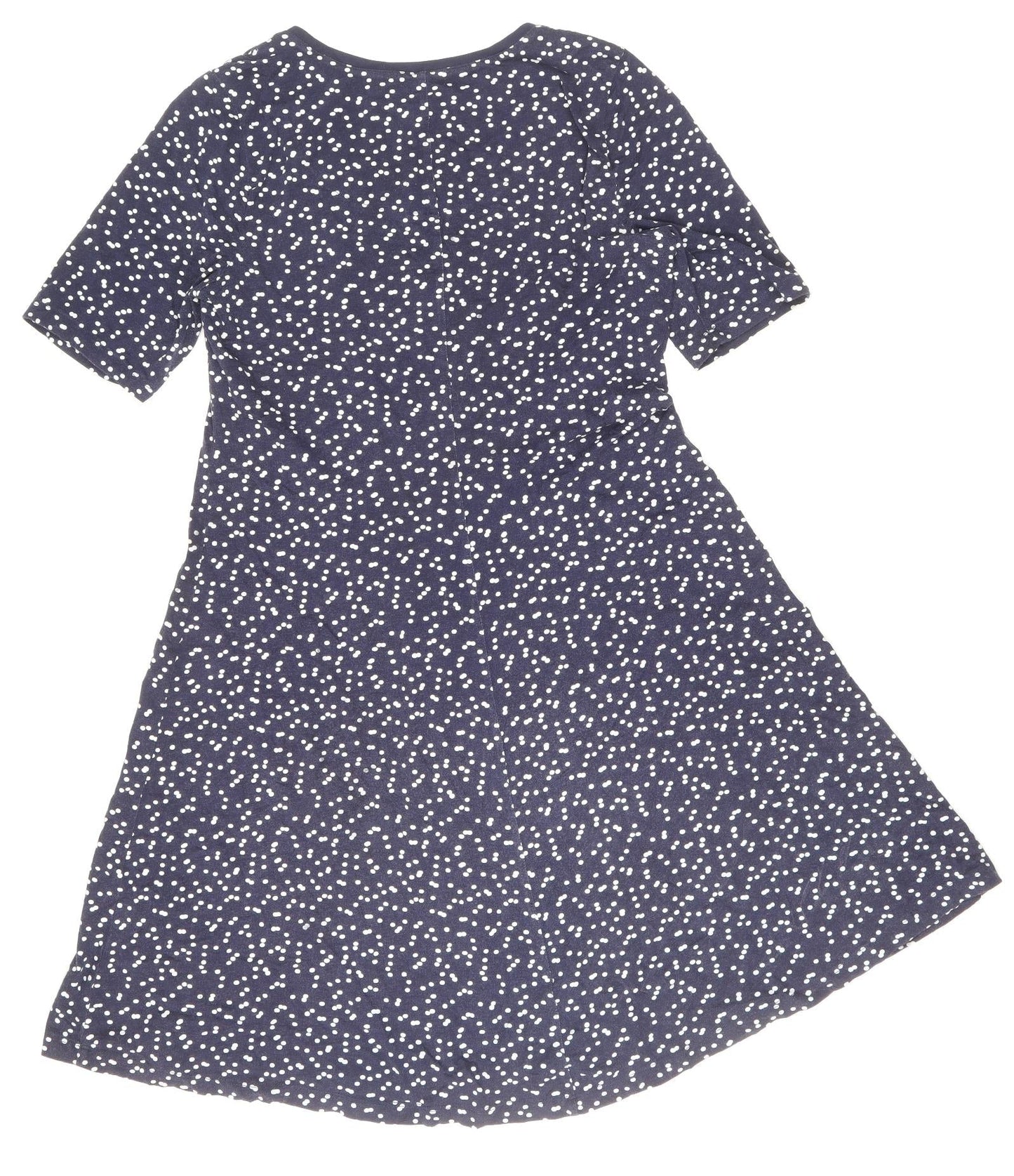 ISSAC MIZRAH Womens Blue Polka Dot Cotton A-Line Size L Boat Neck Pullover
