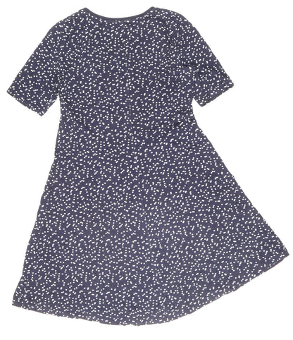 ISSAC MIZRAH Womens Blue Polka Dot Cotton A-Line Size L Boat Neck Pullover