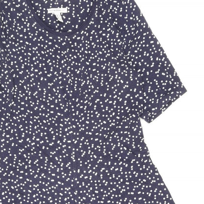 ISSAC MIZRAH Womens Blue Polka Dot Cotton A-Line Size L Boat Neck Pullover